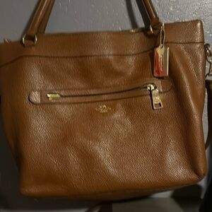Large brown leather coach tote 2016 season clean inside and out used only once